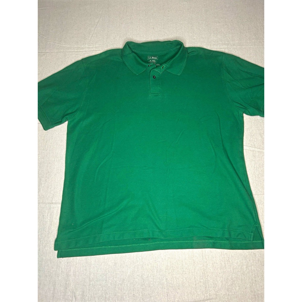 L.L.Bean Men's Polo Shirt XL Green Solid Cotton Short Sleeve Collared Regular